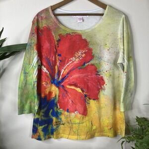 Leoma Lovegrove Floral Top Shirt Size L Artistic Style Art To Wear Free Spirit